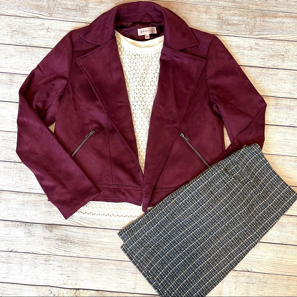 PHILOSOPHY Deep Purple Suede Moto Jacket in sz L